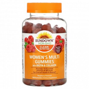 Sundown Naturals, Мультивитамины для женщин с биотином и коллагеном, малина, 150 жевательных таблеток