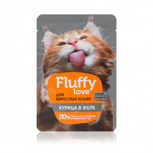 Влажный корм для кошек Fluffy Love Кусочки с курицей в желе, 85 г