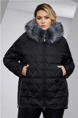 Женская зимняя стеганая куртка с капюшоном и регулировкой объема по бедрам, цвет черный