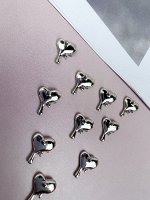 Объёмный дизайн CRAZY SHINE NAILS Потёкшие сердца серебро металл 10шт №7234