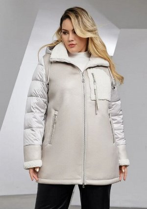 Astrid Шикарная женская куртка-дубленка со съемным капюшоном, евро зима до -10, цвет бежевый