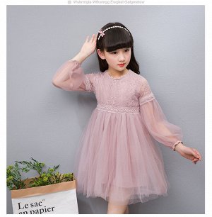 Платье с вышивкой длинными рукавами, для девочки, цвет розовый