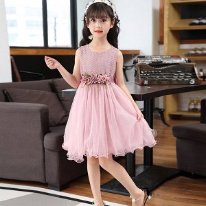 Платье для девочки, без рукавов, с поясом, цвет розовый