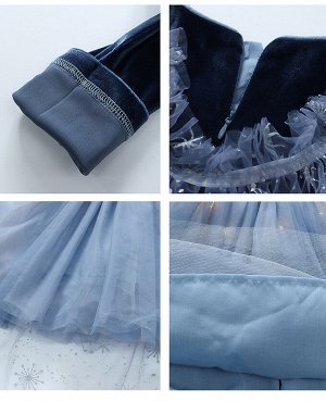 Платье с длинными рукавами и шлейфом, для девочки, цвет синий/голубой