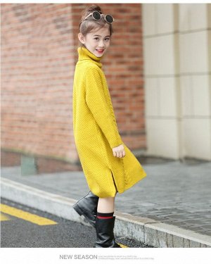 Вязаное платье с воротником и длинными рукавами, для девочки, цвет жёлтый