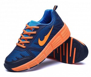 Подростковые кроссовки с роликами, на шнурках, цвет синий/оранжевый