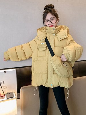 Зимняя куртка с капюшоном и карманами, для девочки, цвет жёлтый