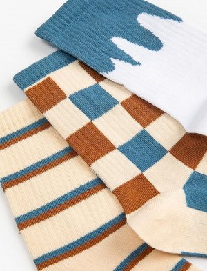 Набор женских носков из трех предметов, разноцветный, из смеси хлопка