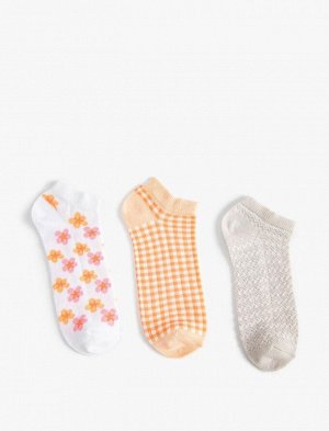 Набор женских носков-ботинок из трех предметов, разноцветный с цветочным принтом