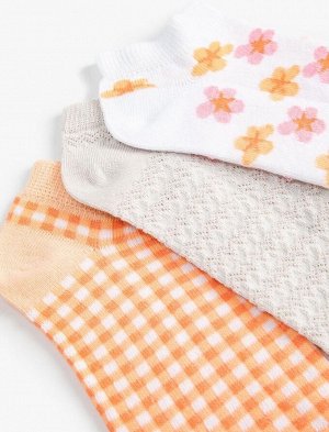 Набор женских носков-ботинок из трех предметов, разноцветный с цветочным принтом
