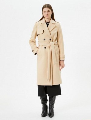 Длинное кашемировое пальто, двубортное, с карманами на пуговицах, с поясом на талии
