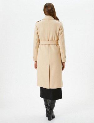 Длинное кашемировое пальто, двубортное, с карманами на пуговицах, с поясом на талии