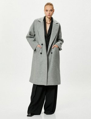Кашемировое пальто оверсайз, двубортное, на пуговицах, с карманами с клапанами