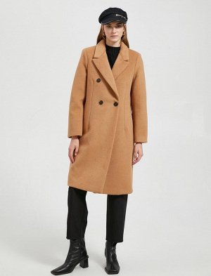 Длинное кашемировое пальто с карманами и двубортной подкладкой на пуговицах