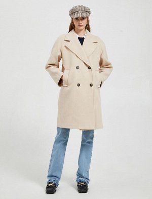 Длинное пальто-манжета, двубортное пальто с застежкой на пуговицы и детальным карманом
