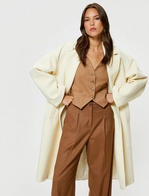 Длинное пальто оверсайз с мягкими текстурированными пуговицами, двубортный карман