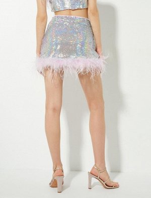 Вечернее платье Мини-юбка с блестками и перьями