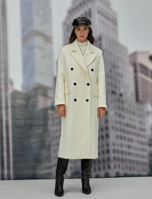 Кашемировое пальто оверсайз, двубортное, с карманами на пуговицах и деталями