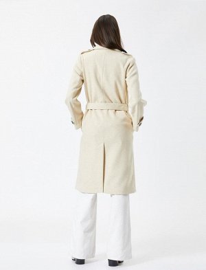 Пальто-тайник, двубортный карман на пуговицах с разрезом и поясом