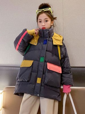 Зимняя куртка с капюшоном для девочки, цвет тёмно-серый