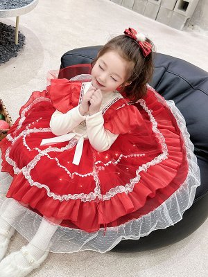 Утеплённое платье с длинными рукавами для девочки, цвет красный/белый