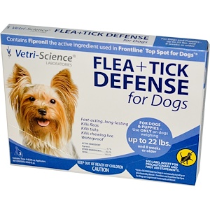 Vetri-Science, Защита от блох и клещей для собак до 22 фунтов, 3 аппликатора по 0.023 жидких унций каждый