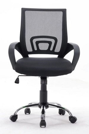 Кресло компьютерное офисное на колесиках из ткани с сеткой с хромированной крестовиной в черном цвете. Для взрослых и детей