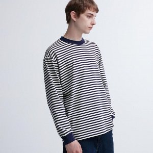 UNIQLO - хлопковый лонгслив в полоску фасона унисекс - 01 OFF WHITE