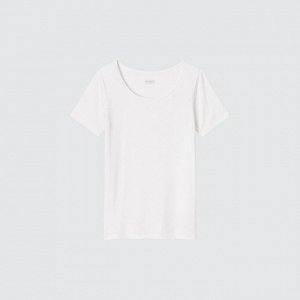 UNIQLO - футболка Heattech с U-образным вырезом - 00 WHITE