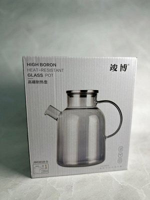 Стеклянный чайник-заварник с бамбуковой крышкой 2 л (серое стекло)