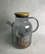 Стеклянный чайник-заварник с бамбуковой крышкой 2 л (серое стекло)