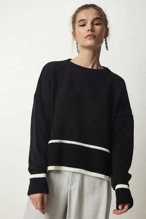Женский вязаный свитер с черной полоской PF00041
