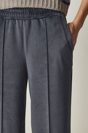 Женские бархатные брюки палаццо антрацитового цвета MC00248