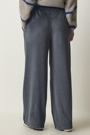 Женские бархатные брюки палаццо антрацитового цвета MC00248