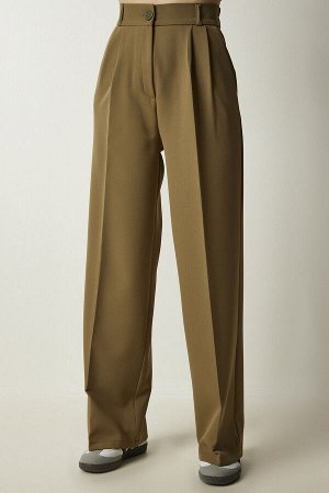 Женские брюки-палаццо цвета хаки с карманами DW00001