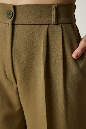 Женские брюки-палаццо цвета хаки с карманами DW00001