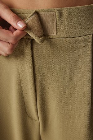 Женские удобные тканые брюки светло-хаки на липучке RV00150