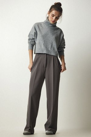 Женские серые брюки-палаццо с карманами DW00001
