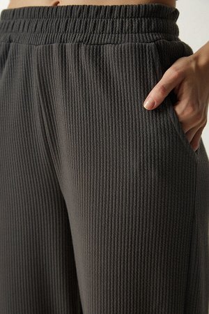 Женские дымчатые трикотажные брюки на шнуровке EW00005