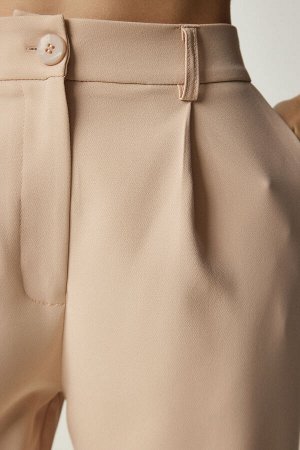 Женские кремовые тканые брюки со складками UB00188