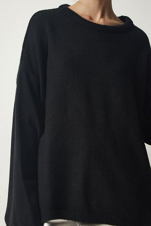 Женский черный базовый трикотажный свитер оверсайз KB00034