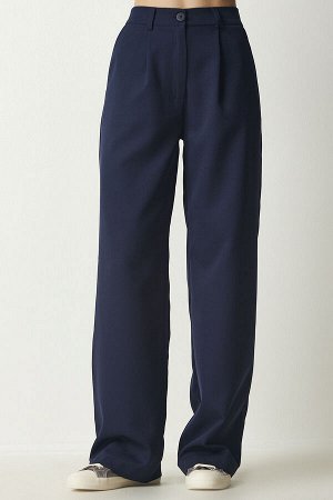 Женские темно-синие тканые брюки со складками UB00188