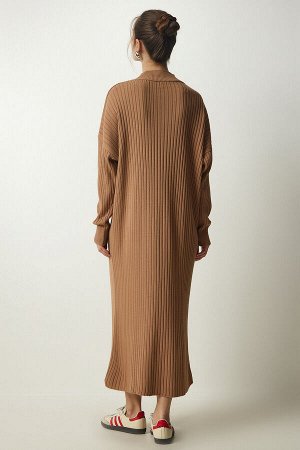 Женское трикотажное платье оверсайз в бисквитную рубчику DD01251