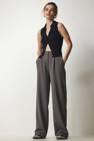 Женские серые тканые брюки со складками UB00188