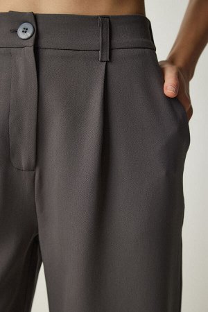 Женские серые тканые брюки со складками UB00188
