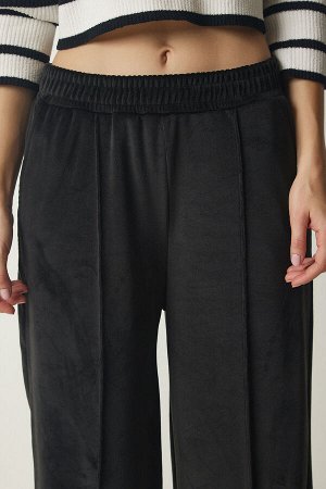 Женские черные бархатные брюки палаццо MC00248