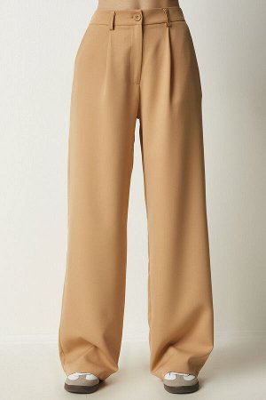 Женские тканые брюки бисквитного цвета со складками UB00188