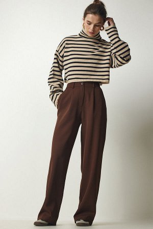 Женские коричневые тканые брюки со складками UB00188