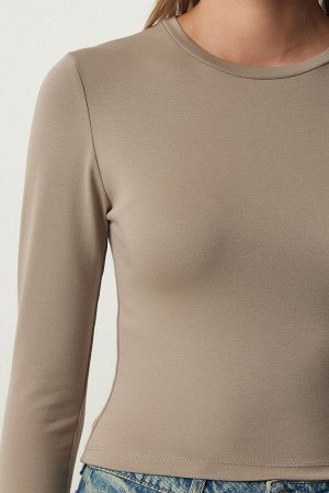 Женская трикотажная блузка Saran с круглым вырезом цвета норки цвета экрю, комплект из двух комплектов UB00208