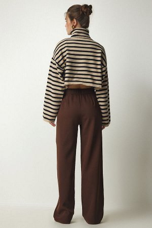 Женские коричневые тканые брюки со складками UB00188